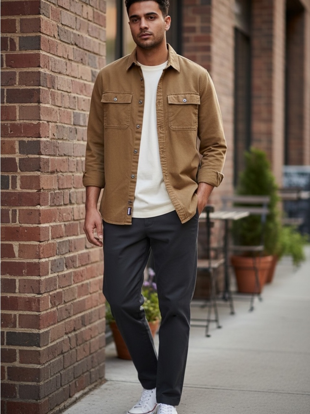 James Perse Brown Button-Down Utility Shirt